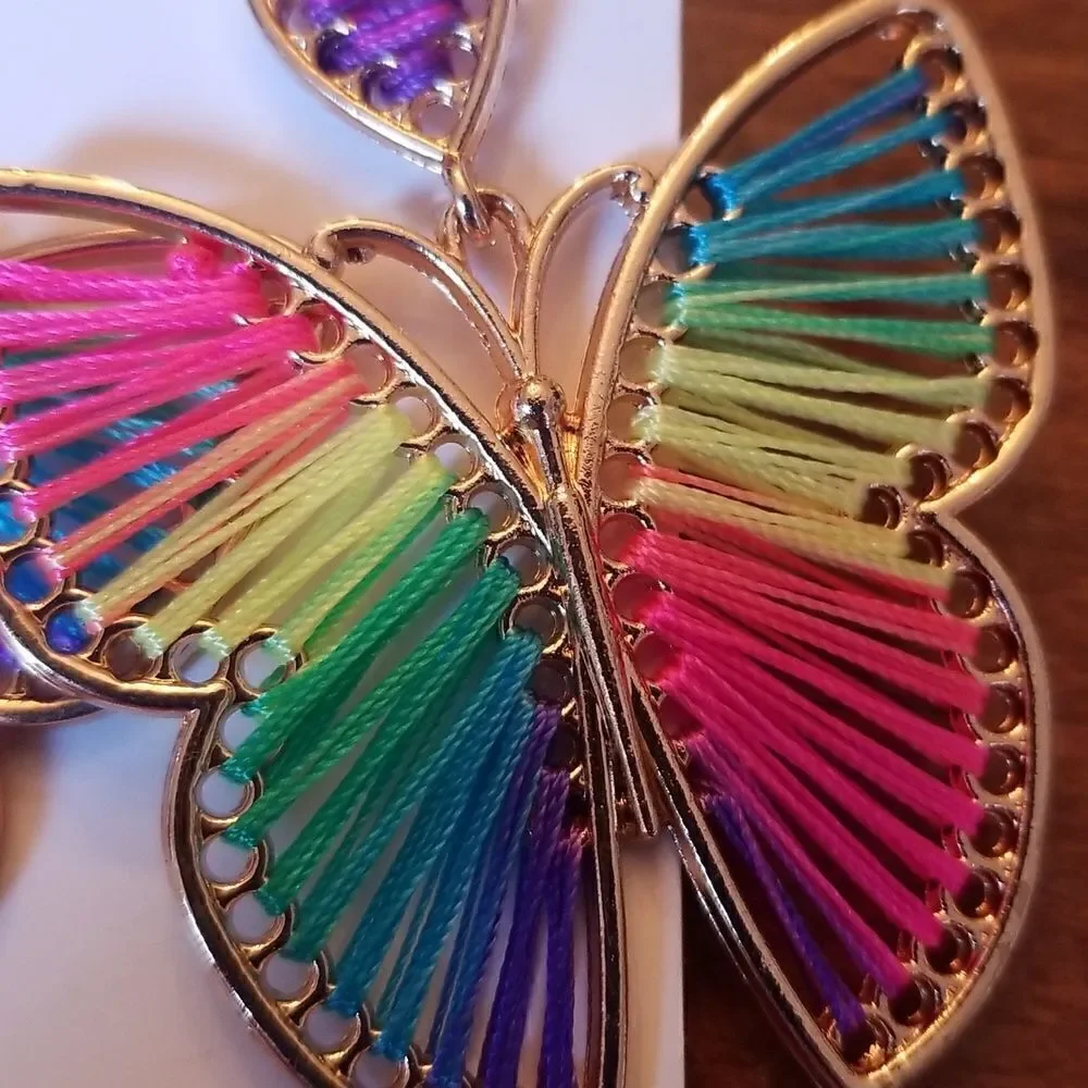 Butterfly earrings cotton thread